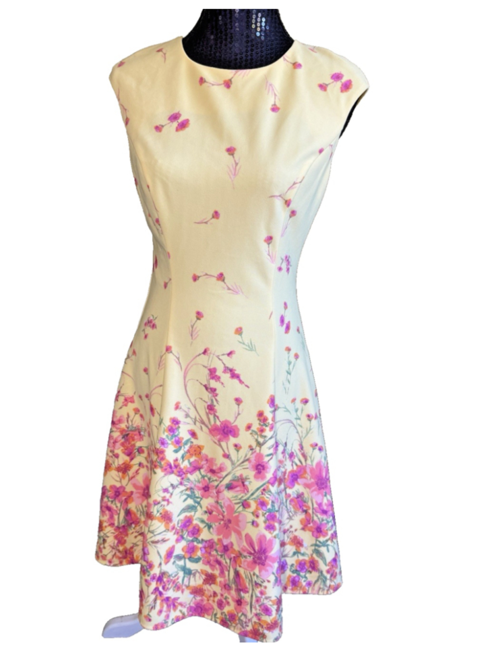 Maggy London Yellow Sheath Cap Sleeve Floral Print Dress Size 4 new